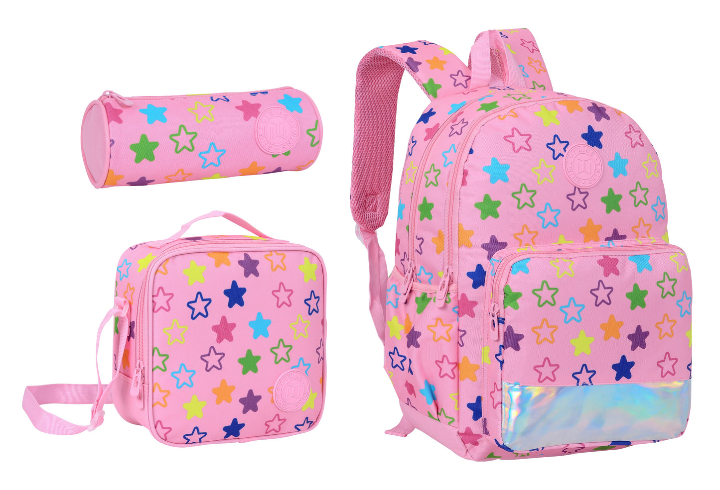 17INCH BACKPACK+LUNCH BAG+PENCIL CASE STARS PINK TWINS || شنطة ظهر طبي 17 انش نجوم 3 قطع TWINS