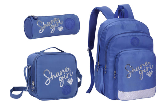 18INCH BACKPACK+LUNCH BAG+PENCIL CASE WRITTING DARK BLUE TWINS || شنطة ظهر طبي 18 انش عبارات 3 قطع TWINS