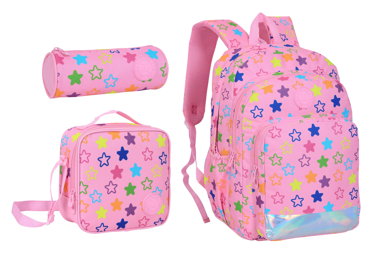 18INCH BACKPACK+LUNCH BAG+PENCIL CASE STARS PINK TWINS || شنطة ظهر طبي 18 انش نجوم 3 قطع TWINS