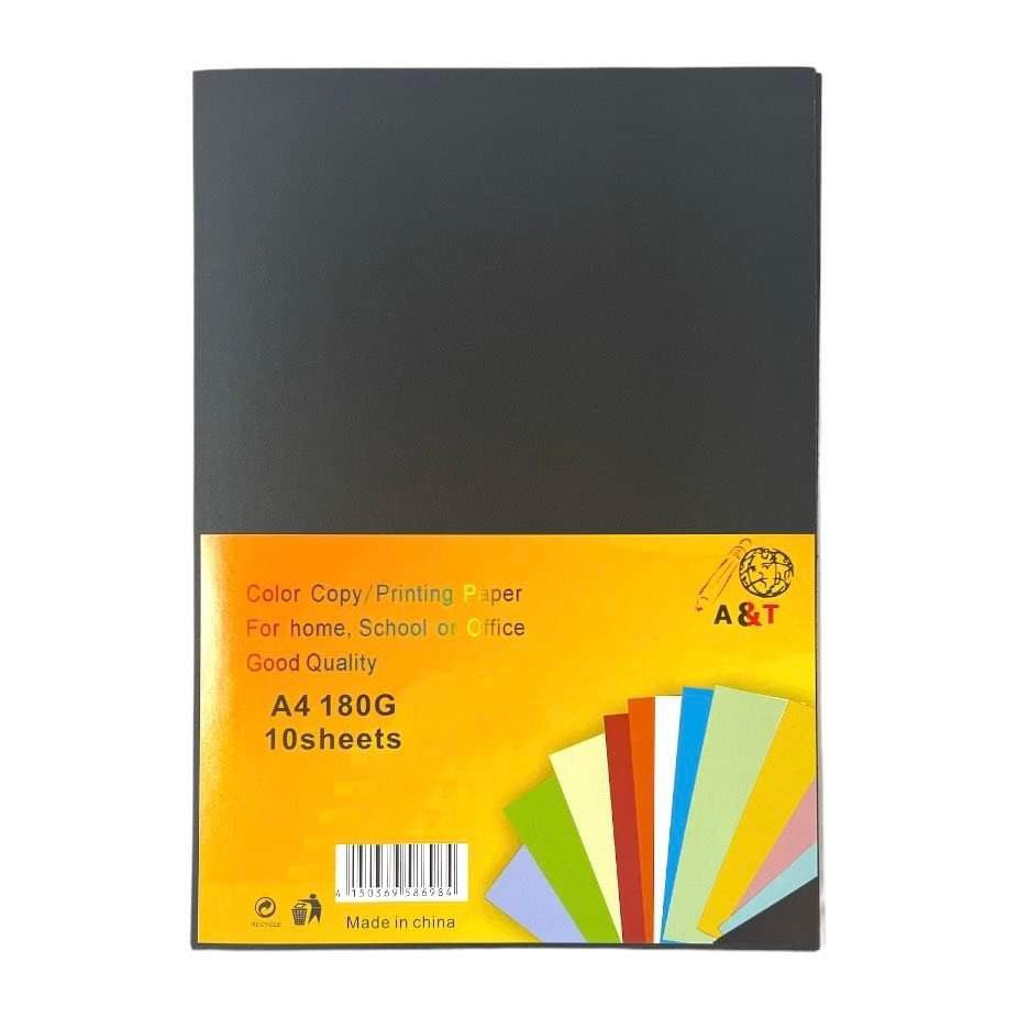 A&T Printing Paper Black Color 180 gsm A4 Size 10 pcs || ورق مقوى اي اند تي لون ابيض A4 ١٨٠ جرام عدد ١٠ ورقة حجم