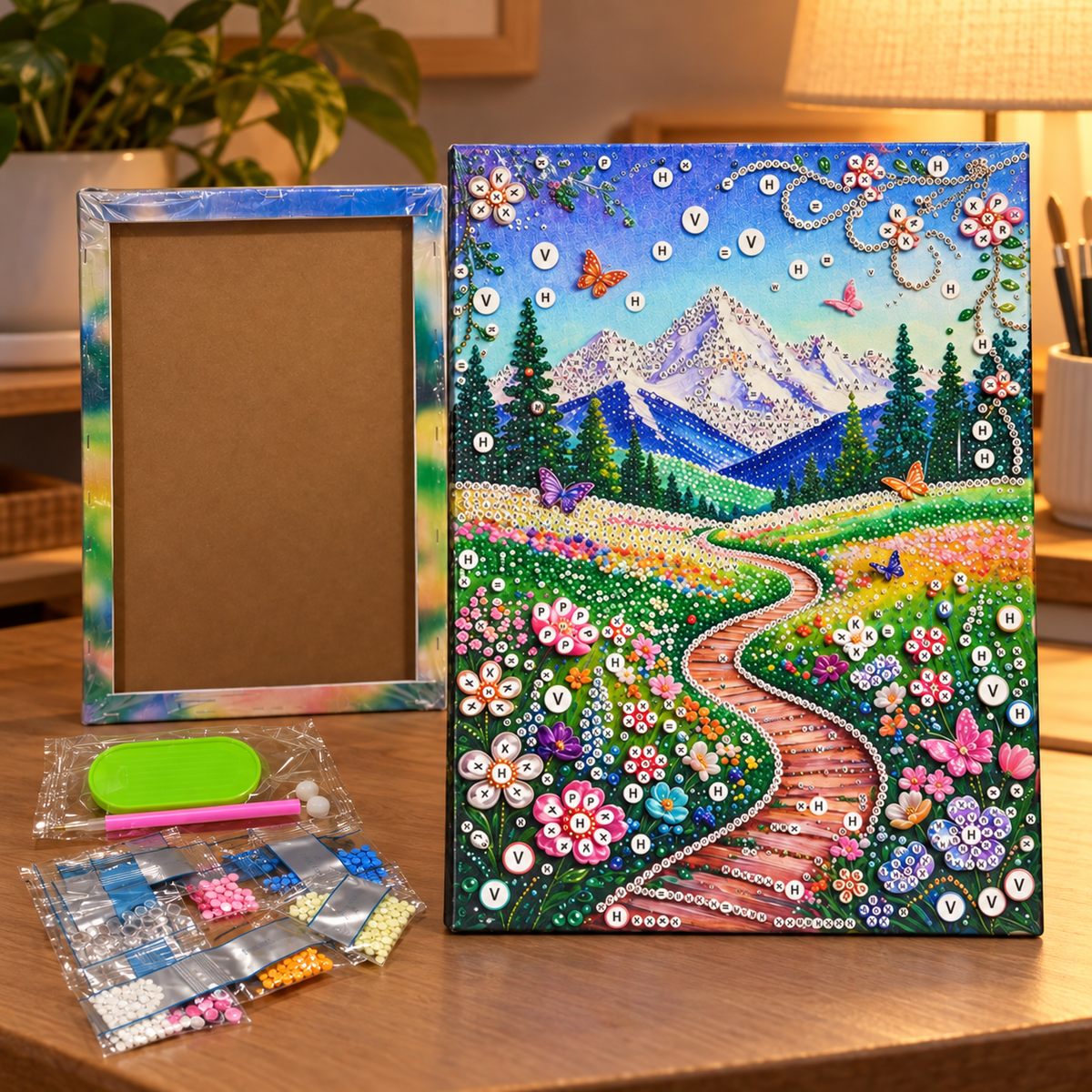 DIY Rhinestone Canvas Activity 30 x 40 cm - Mountain Garden Path || نشاط تزيين كانفاس بالأحجار اللامعة 30 × 40 سم - ممر حديقة جبلية