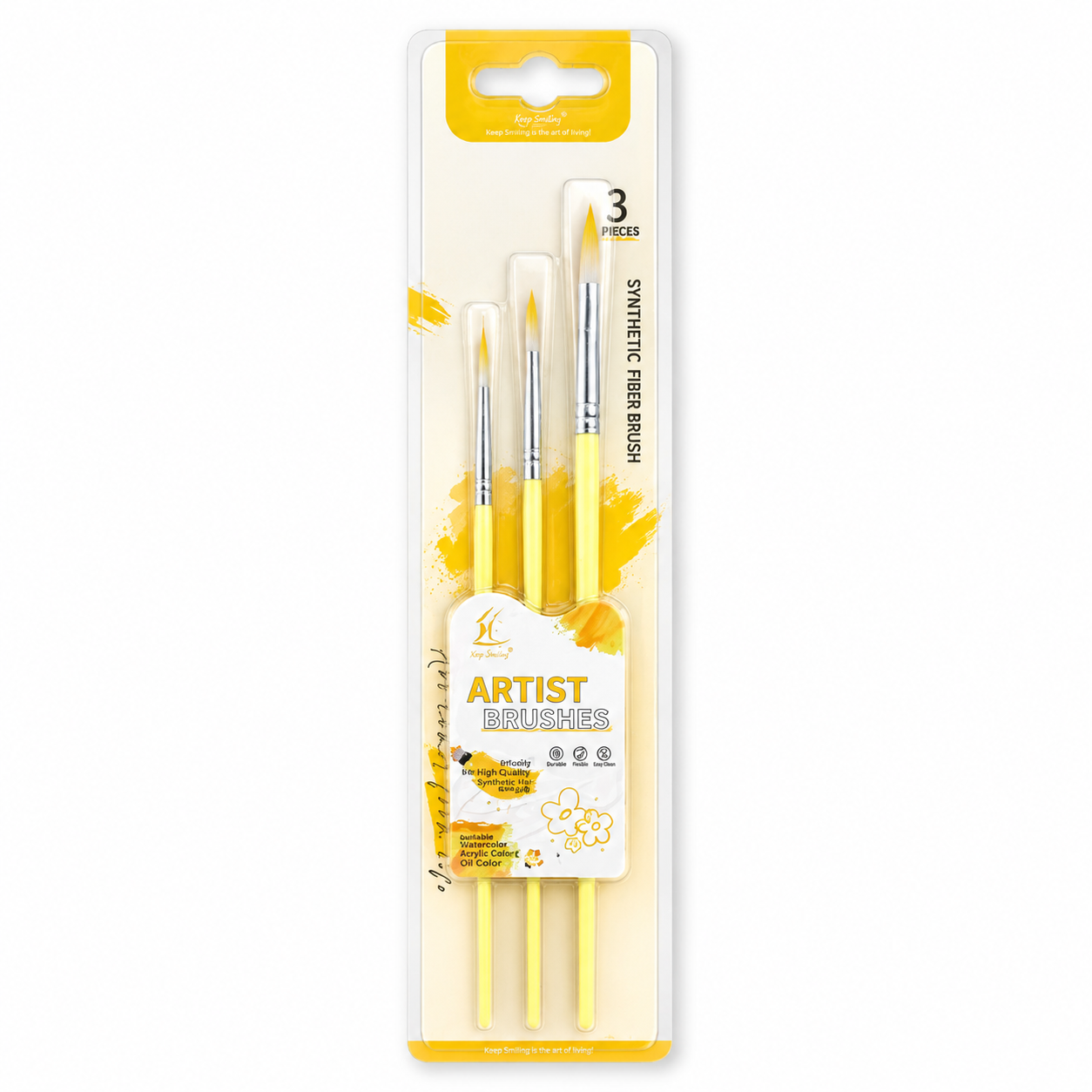 Round Painting Brush Pack 3 Pcs Yellow || مجموعة فرش رسم دائري 3 حبة أصفر