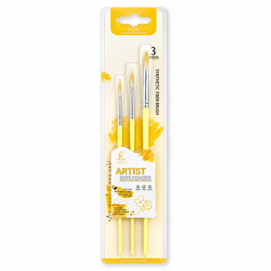 Round Painting Brush Pack 3 Pcs Yellow || مجموعة فرش رسم دائري 3 حبة أصفر