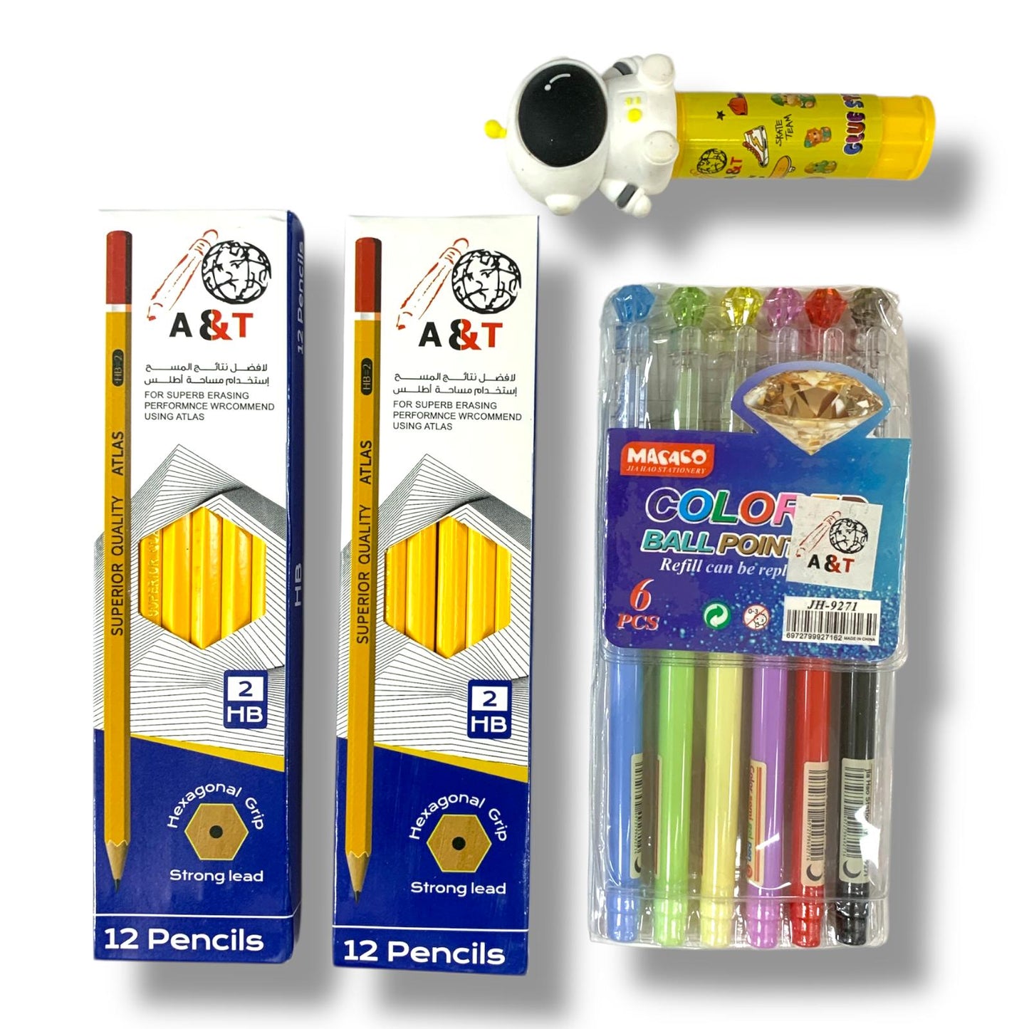 Atlas Offers 24 Pencils stic glue 6 colored pens || مجموعة اطلس 24 قلم رصاص 6 لون اقلام حبر صمغ ستيك