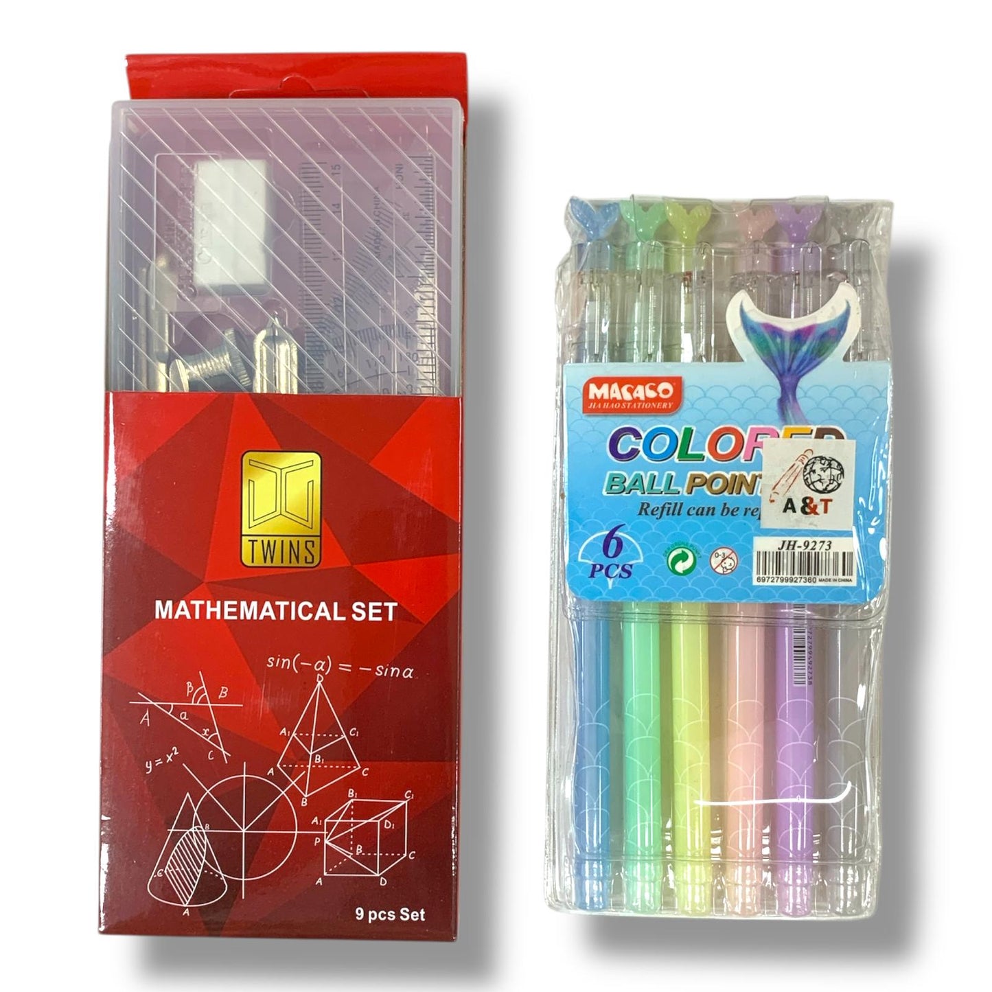Atlas Offers Math Set 6 Colored Pens || مجموعة اطلس علبة هندسة و 6 اقلام ملونة