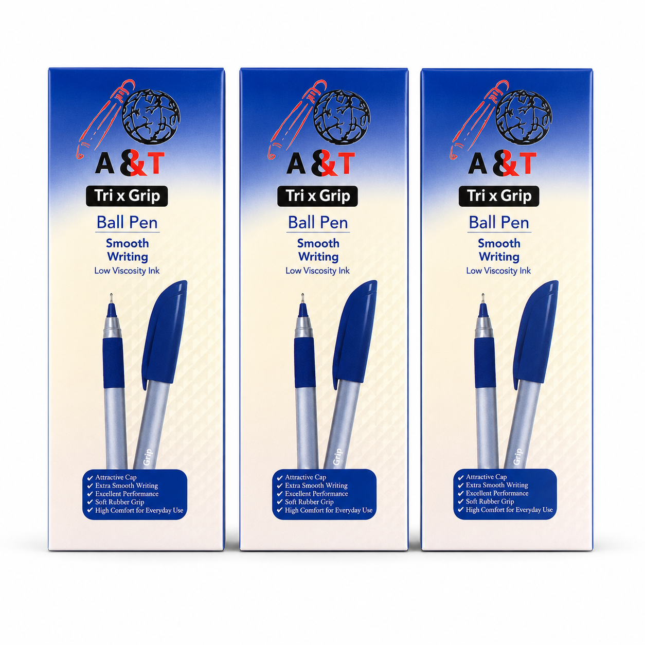 A&T Pen Offer Tri x Grip 2+1  || باكيج  اقلام حبر اي اند تي مثلثة 2+1
