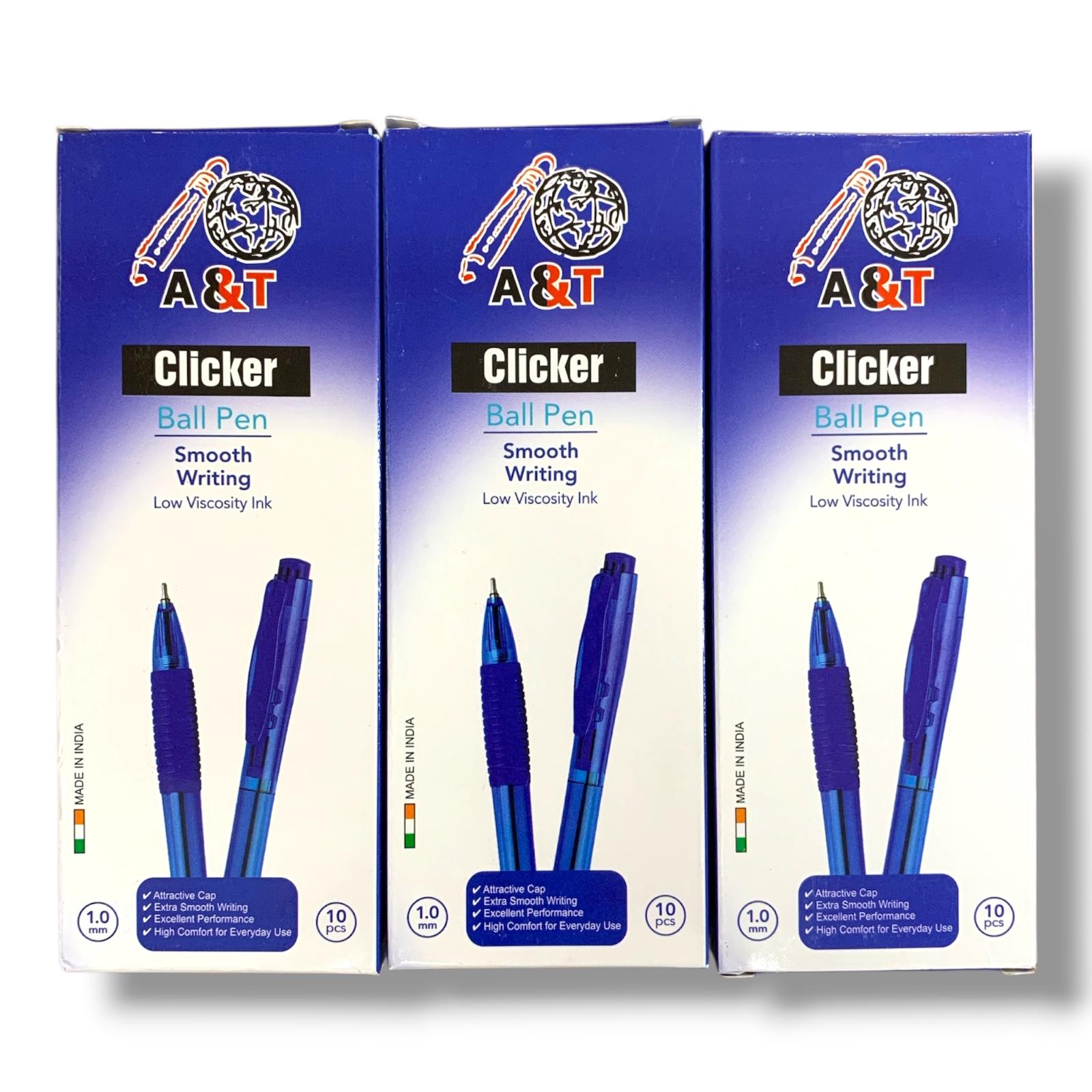 A&T Blue Pens Package 2+1 Clicker || مجموعة اقلام حبر ازرق اي انت تي كليكر 2+1 