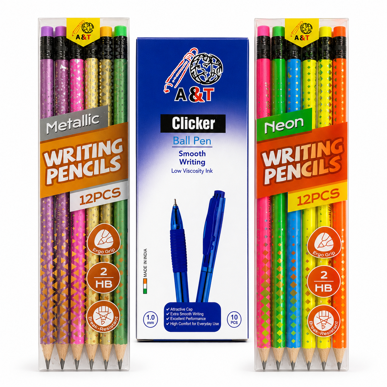 A&T Offer Pens Pack + 2 Pencil Pack  || مجموعة قرطاسية اطلس باكيت اقلام حبر + 2 باكيت اقلام رصاص