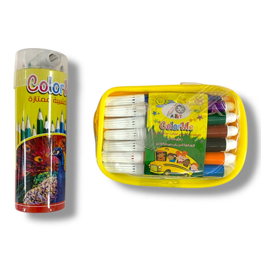 Atlas Offer 12 short colored pencils and markers || مجموعة اطلس الوان خشبية و شينية قصيره 12 لون