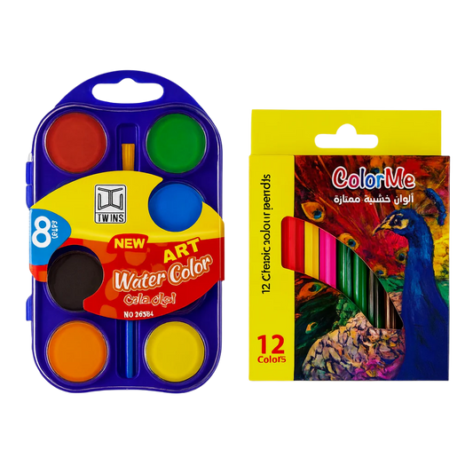 A&T Back to school Offer colored pencils and watercolors short || عرض قرطاسية العودة الى المدرسة الوان خشبية و الوان مائية 8 لون
