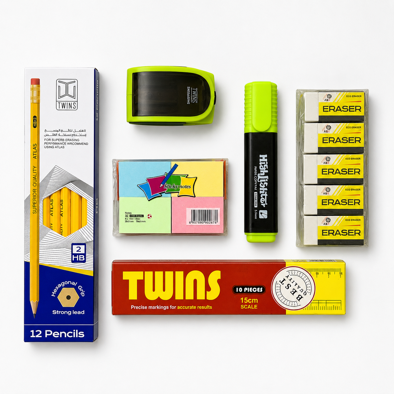 A&T 6-piece stationery set + transparent pencil case || مجموعة قرطاسية  6 قطع + مقلمه شفافه