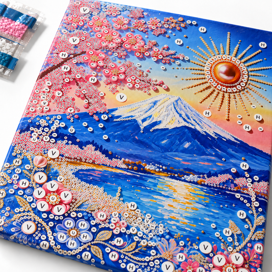 DIY Rhinestone Canvas Activity 30 x 40 cm - Sun over Mountain Lake || تزيين كانفاس بالكريستال 30 × 40 سم - شمس فوق بحيرة جبلية