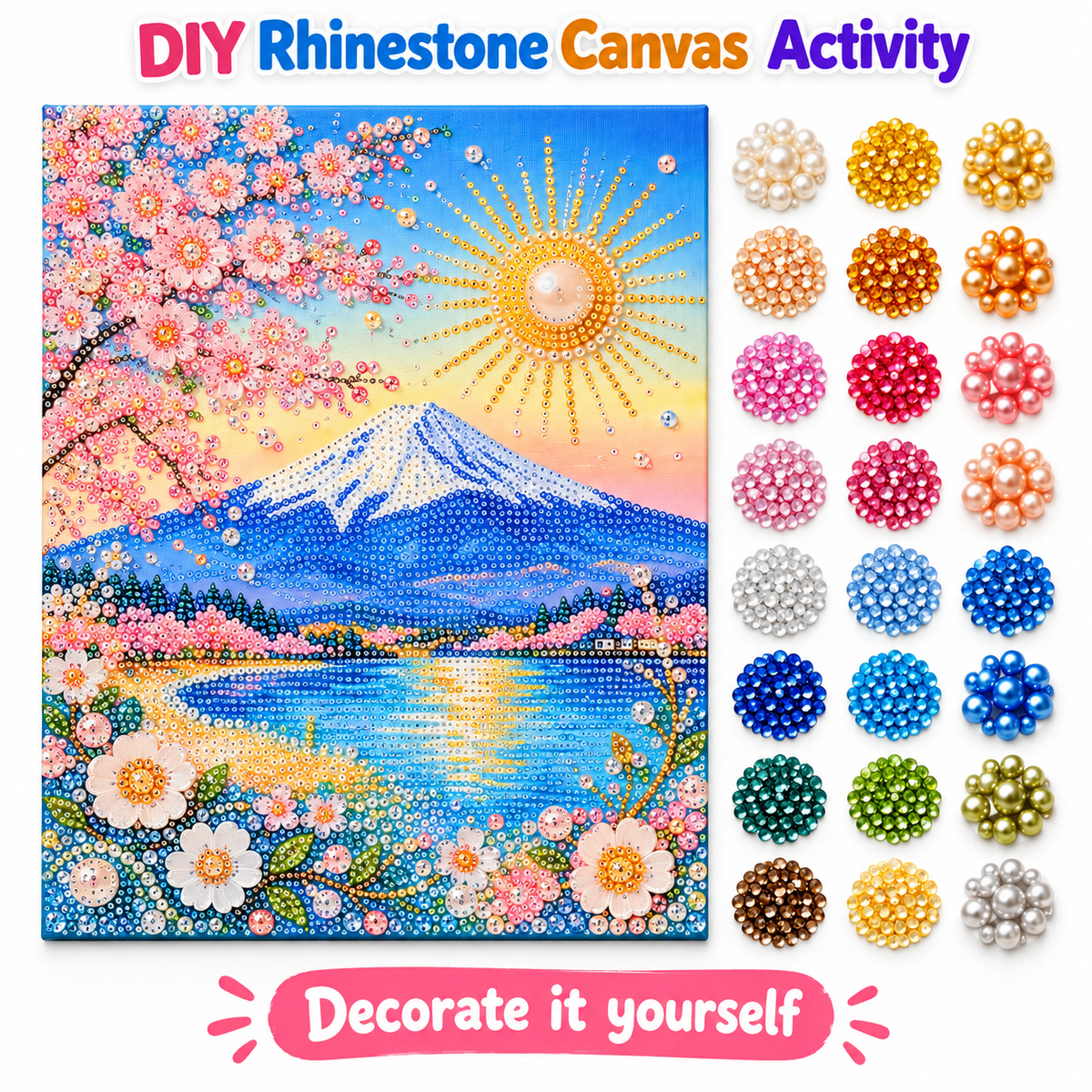 DIY Rhinestone Canvas Activity 30 x 40 cm - Sun over Mountain Lake || نشاط تزيين كانفاس بالأحجار اللامعة 30 × 40 سم - شمس فوق بحيرة جبلية