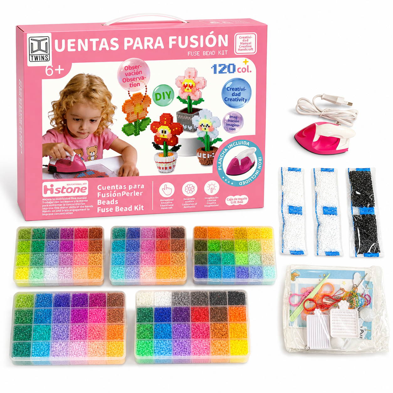 Fuse Beads Kits 3D Style with Iron 120 colors || مجموعة الخرز مع الاوتي ثري دي 120 لون 