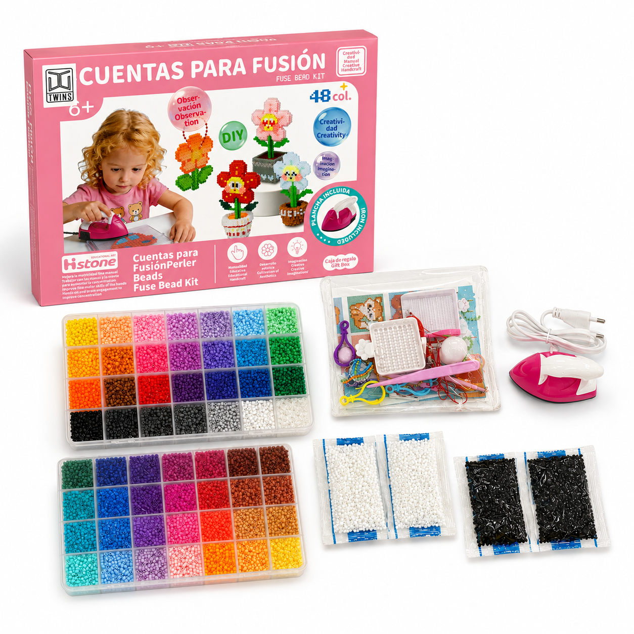 Fuse Beads Kits 3D Style with Iron 48 colors || مجموعة الخرز مع الاوتي ثري دي 48 لون