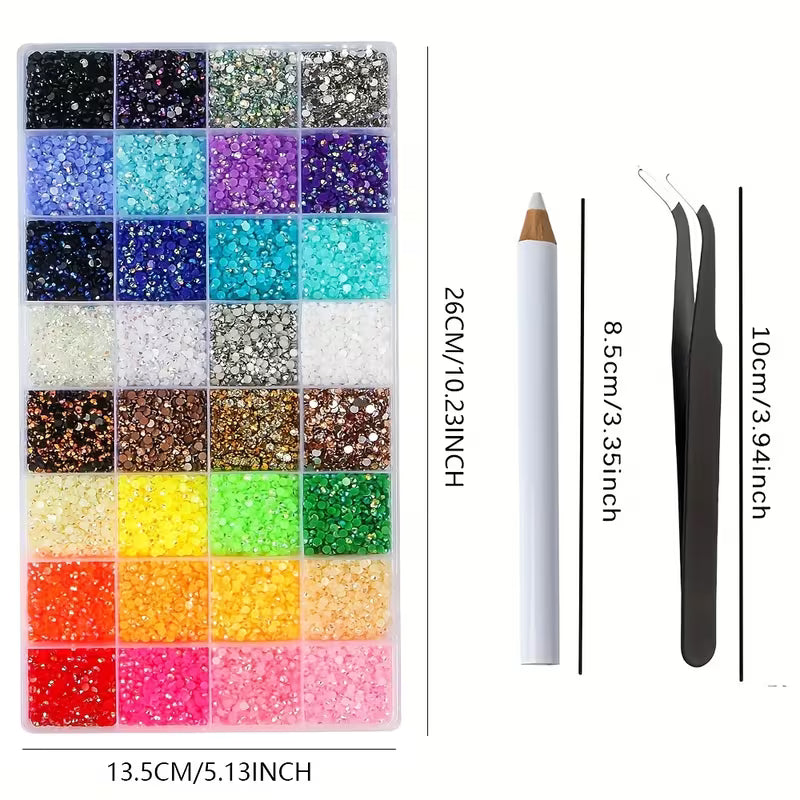Bedazzled Crystals 32 Colors with Glue Set || مجموعة بيدازلد كريستال 32 لون مع صمغ