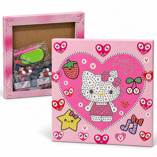 Diamond Art Canvas Kit — Hello Kitty Strawberry — 25x25 cm || مجموعة تزين كانفاس بالكريستال - هالو كيتي مع فراولة - 25 × 25 سم
