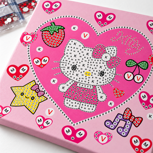Diamond Art Canvas Kit — Hello Kitty Strawberry — 25x25 cm || مجموعة تزين كانفاس بالكريستال - هالو كيتي مع فراولة - 25 × 25 سم