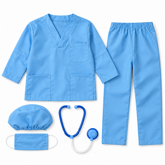 Light Blue Doctor Costume with Cap and Mask || زي طبيب أزرق فاتح مع قبعة وكمامة — costume product image