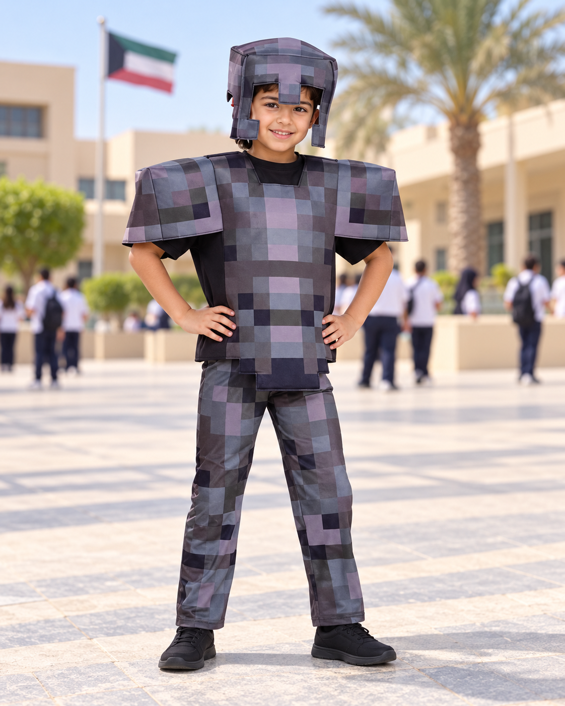 Grey Pixel Armour Costume Set – Size XL (140–150 cm) || طقم زي درع بكسل رمادي – مقاس XL (140–150 سم)