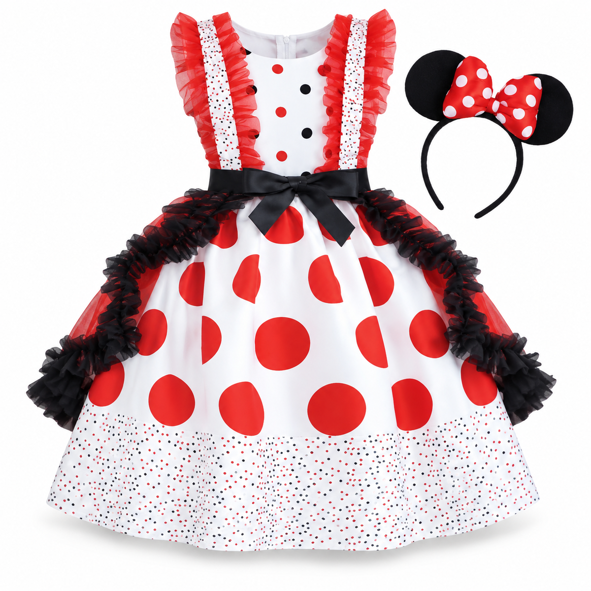 Red Polka Dot Mouse Costume Dress and Headband – Size XL (140–150 cm) || فستان تنكري منقط بالأحمر مع عصابة أذني فأر – مقاس XL (140–150 سم)