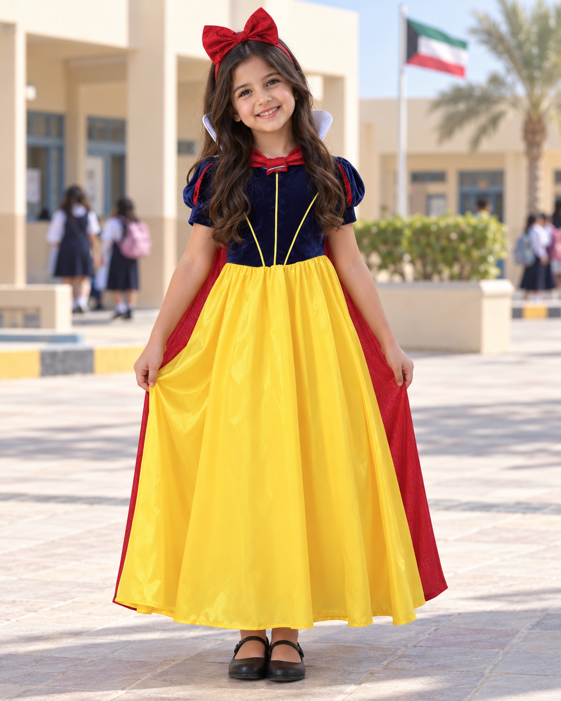 Navy and Yellow Princess Dress with Red Cape – Size XL (140–150 cm) || فستان أميرة كحلي وأصفر مع كاب أحمر – مقاس XL (140–150 سم)