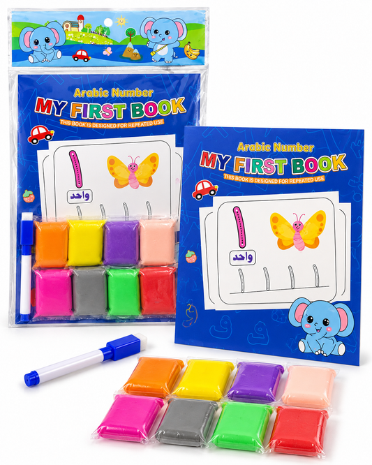 My First Book Arabic Numbers Educational Notebook with 8-Colour Light Clay – Elephant || دفتر تعليمي للأرقام العربية مع طين خفيف 8 ألوان – الفيل