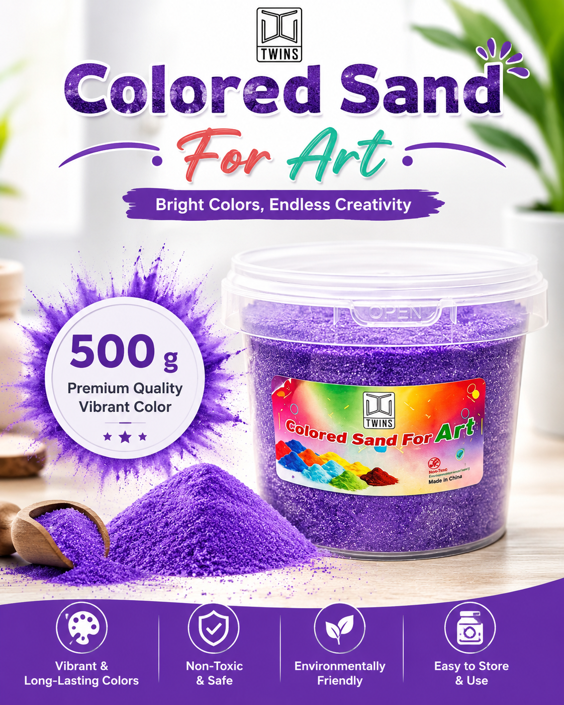 Twins Colored Sand 500g Purple || رمل ملون توينز 500 جرام بنفسجي