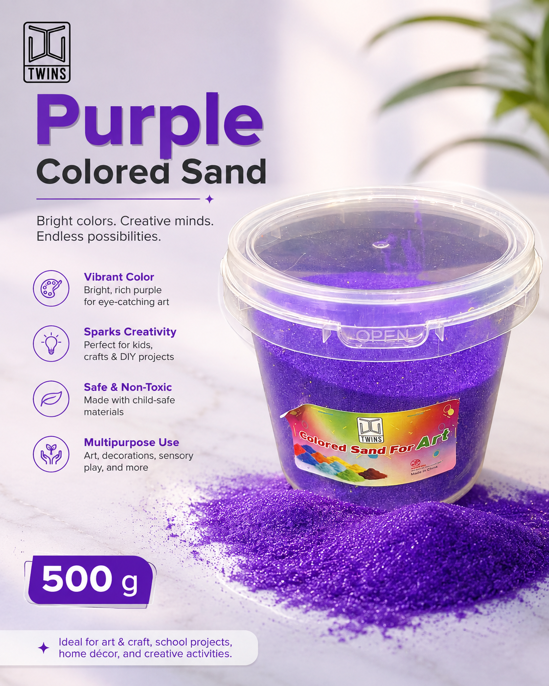 Twins Colored Sand 500g Purple || رمل ملون توينز 500 جرام بنفسجي