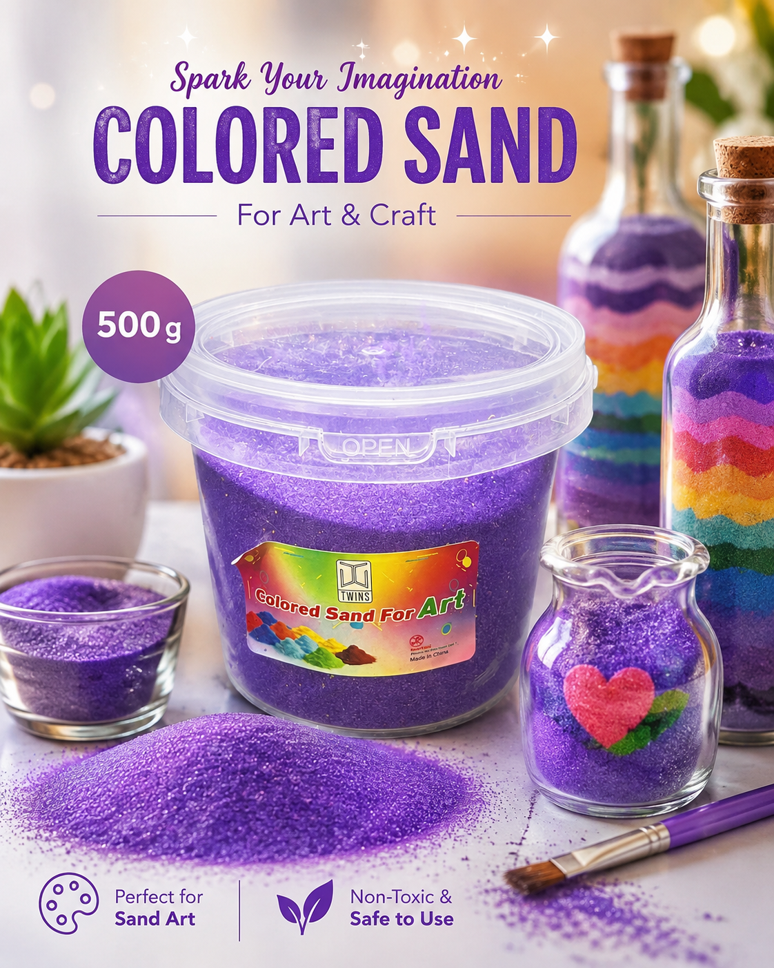 Twins Colored Sand 500g Purple || رمل ملون توينز 500 جرام بنفسجي