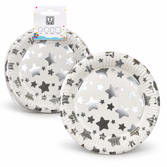 TWINS Silver Star Party Plates – Small || أطباق حفلات بنجوم فضية – صغير