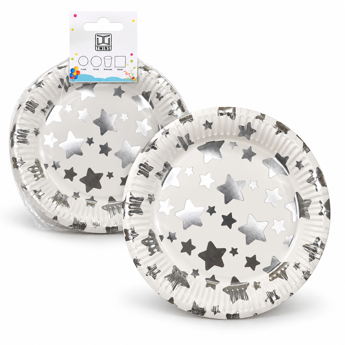 TWINS Silver Star Party Plates – Large || أطباق حفلات بنجوم فضية – كبير
