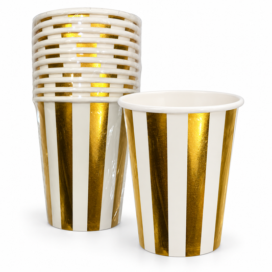 Gold Striped Paper Party Cups || أكواب ورقية للحفلات مخطط ذهبي
