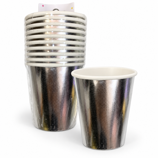 Silver Metallic Paper Party Cups || أكواب ورقية للحفلات فضي لامع