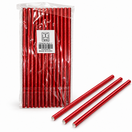 Red Metallic Paper Straws || مصاصات ورقية أحمر لامع