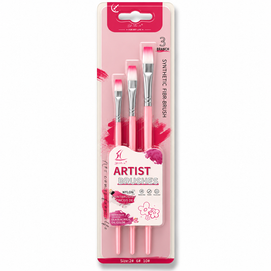 Flat Painting Brush Pack 3 Pcs Pink || مجموعة فرش رسم مشطوف 3 حبة وردي