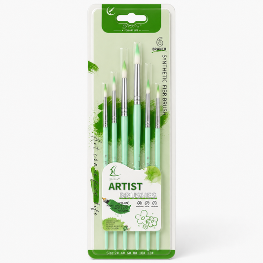 Round Painting Brush Pack 6 Pcs Green || مجموعة قرش رسم دائري 6 حبة اخضر