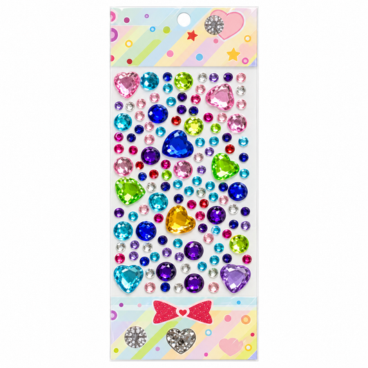 Decorative Crystal Sticker Sheet - Hearts and Rounds - Multicolor || ورقة ستيكر كريستال مزخرف - قلوب ودوائر - متعدد الألوان