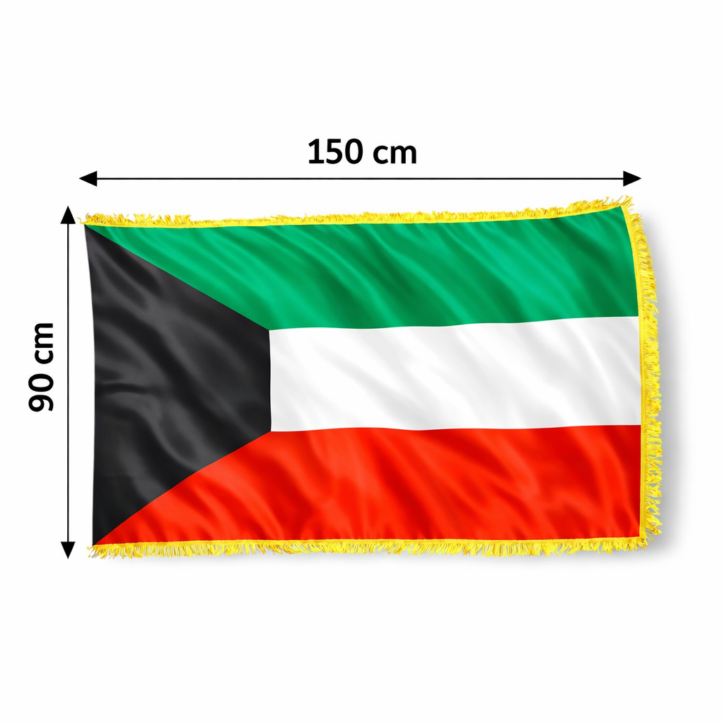 Kuwait Flag with Golden Endings 90 x 150 cm || علم الكويت مع اطراف ذهبية 90*150 سم