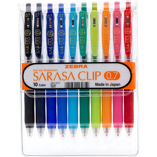 Zebra Sarasa Clip Ink Gel Retractable Pen, 0.7mm, 10 Colors || مجموعه اقلام ملونه زيبرا ١٠ لون