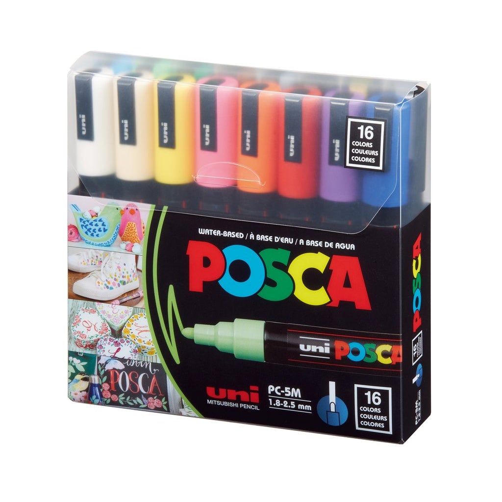 Posca Markers 16 Color ( 1.8 - 2.5 mm) PC-5M || بوسكا 16 لون مقاس 1. - 2.5 مل