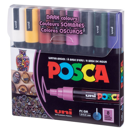 Posca Marker Set of 8 Dark Colors, 1.8-2.5mm Medium Tip ||  الوان بوسكا الغامقة 8 لون راس وسط