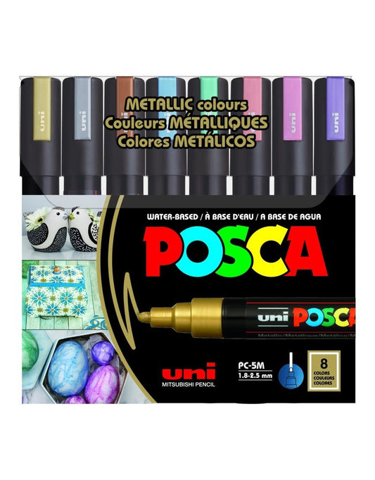 Posca Marker PC-5M 8 Color Set Metallic Colors || الوان بوسكا ميتاليك 8 لون