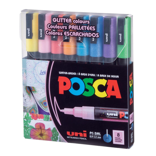 Posca Markers 8-Color PC-3ML Fine Glitter Colors Paint Marker Set || الوان بوسكا قليتر ٨ لون