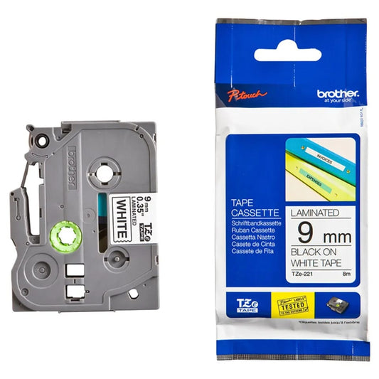 Brother label 9 mm black ink on white tape || ليبل برثر ٩ مل اسود بشريط ابيض