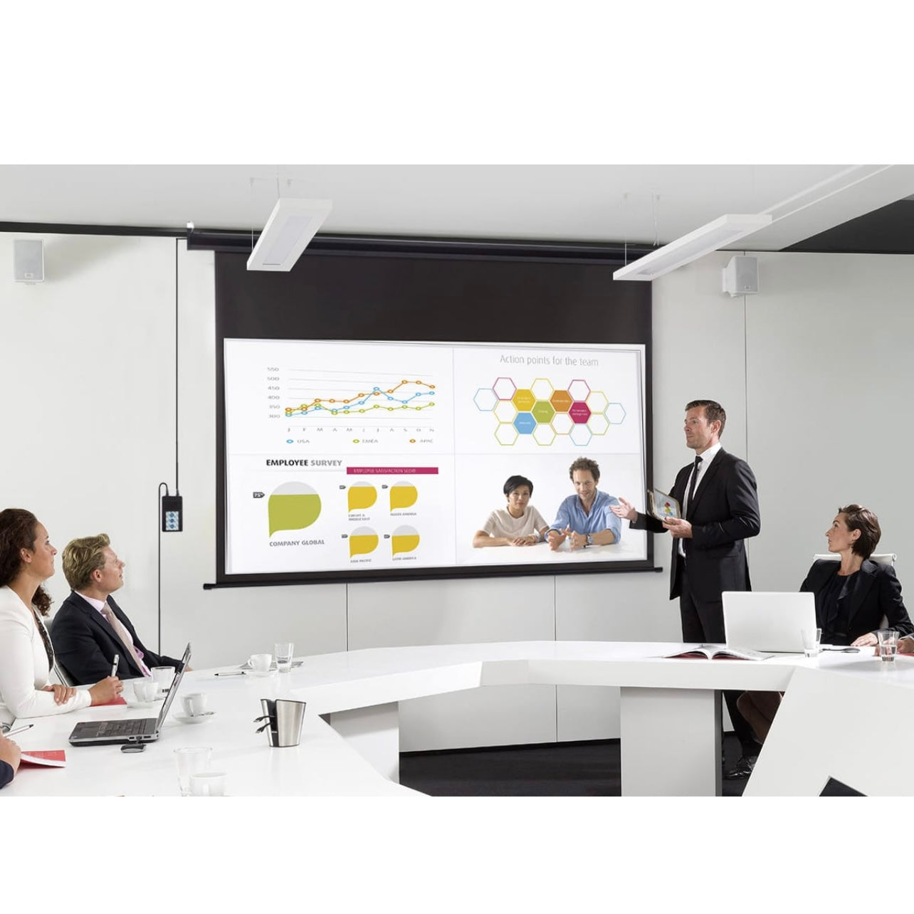 SMQ Electric Projector Screen with RF (100 inch) || اس ام كيو شاشة عرض كهربائية مع ريموت (100 بوصية)