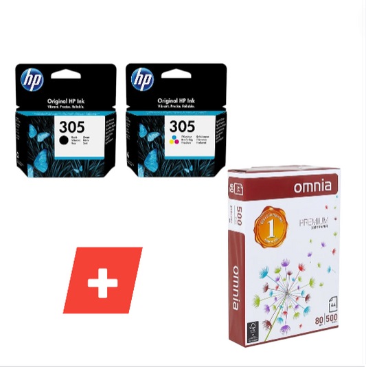 Hp 305 printer Ink Set + A4 Paper || طقم حبر طابعة ٣٠٥ مع ورق تصوير اي فور