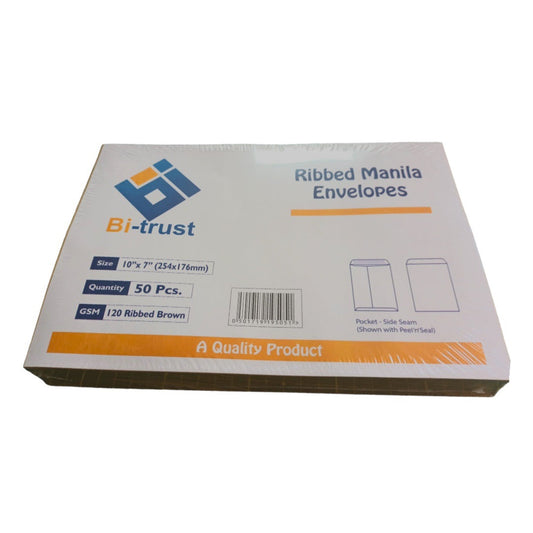 Bi Trust Ribbed Manilla Brown Envelopes 10*7” 50 pc Pack || اظرف سادة لون بني مقاس ١٠*٧ انش باكيت ٥٠ حبة⁩