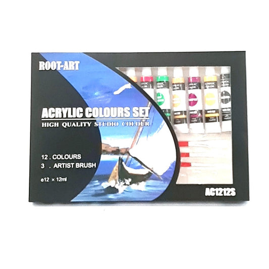 A&T Acrylic Color Paint Set 12 Colors with Brushes || طقم الوان رسم اكريليك مع باليته 12 لون حجم 12 مل