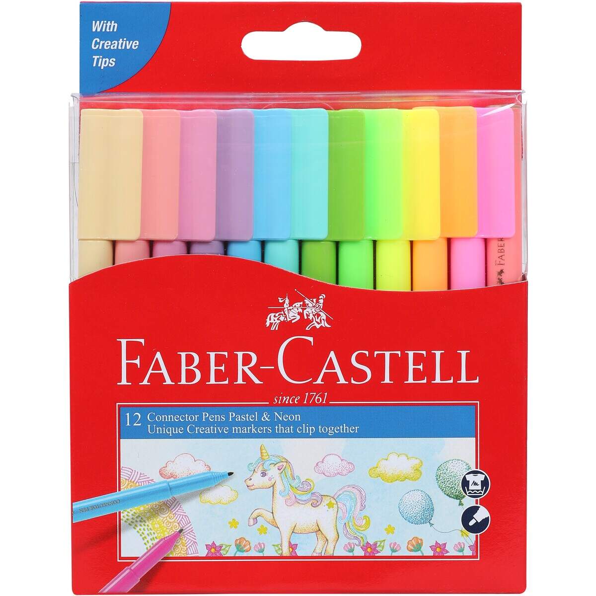 Faber Castell Connector Colored Markers Pastel and Neon 12 Colors  || الوان فيبر كاستل نيون و باستيل 12 لون